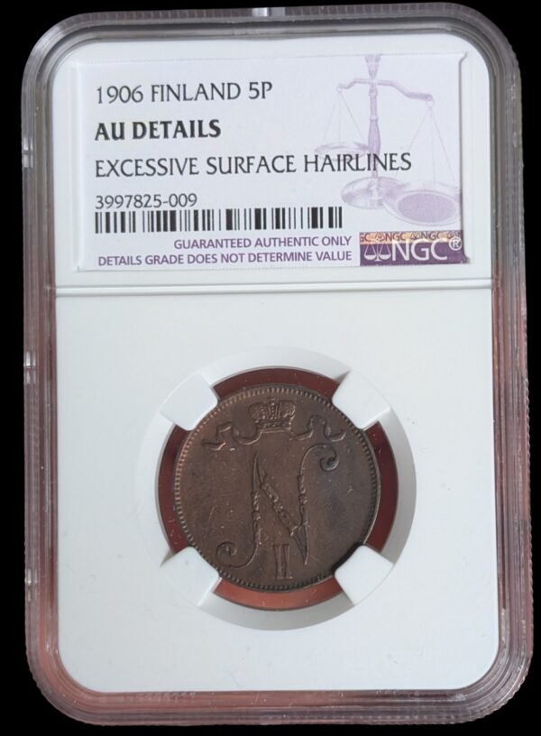 Finland 1906 5 Pennia NGC AU Details - Image 3