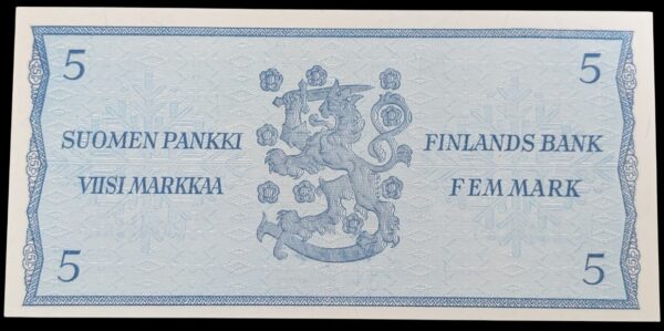 Finland 1963 5 Markkaa Litt. A Q0000187, Low Serial Number! - Image 2