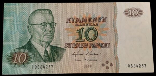 Finland 1980 10 Markkaa (replacement) I0864257 Holkeri – Helenius