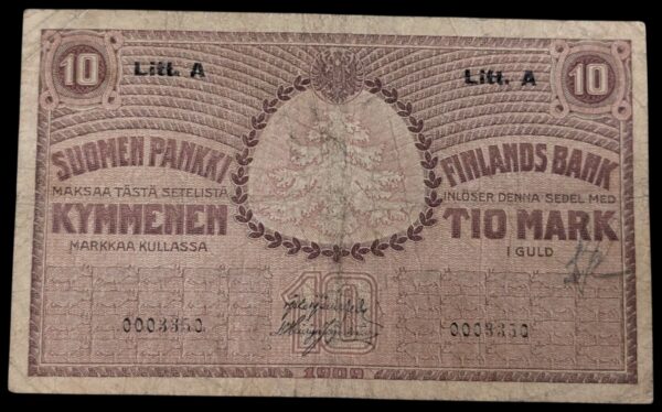 10 Markkaa 1909 Litt. A 0003350 Järnefelt – Hisinger Jägerskiöld
