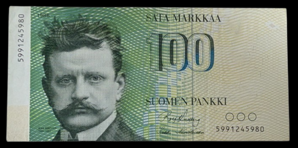 100 Markkaa 1986 Korvaava 5991245980 Kullberg – Hämäläinen