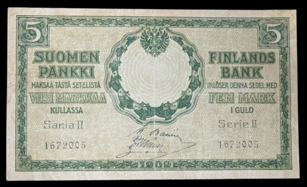 5 Markkaa 1909 Sarja II 1672005 Basilier – Müller