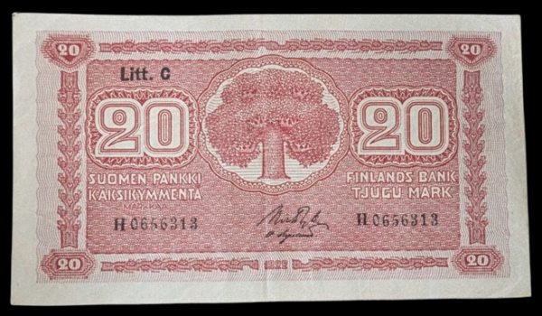 20 Markkaa 1922 Litt. C H0656313 Ryti – Aspelund
