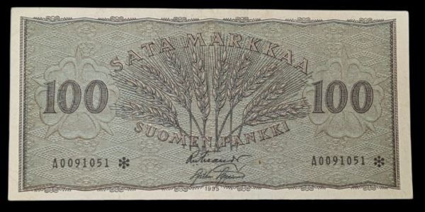 Finland 1955 100 Markkaa Star(replacement) A0091051 von Fieandt – Aspelund