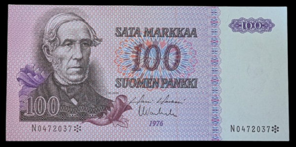 100 Markkaa 1976 Tähti N0472037 Holkeri – Vanhala