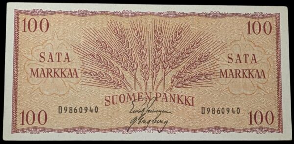 100 Markkaa 1957 D9860940 Leinonen – Engberg