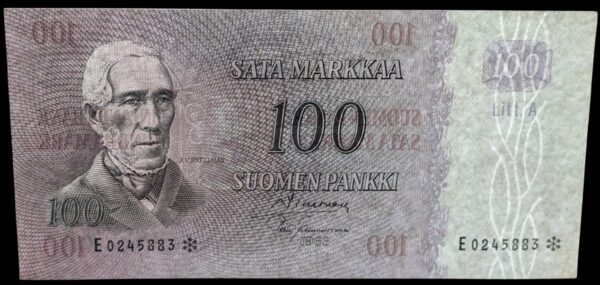 100 Markkaa 1963 Litt. A Tähti E0245883 Simonen – Tammivuori - Image 3