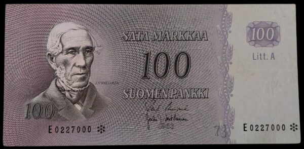 100 Markkaa 1963 Litt. A Tähti E0227000 Uusivirta – Vuotilainen