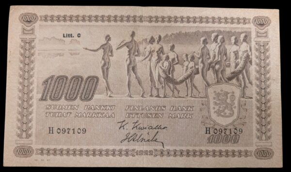 Finland 1922 1000 Markkaa Litt. C H097109 Kivialho – Alsiala