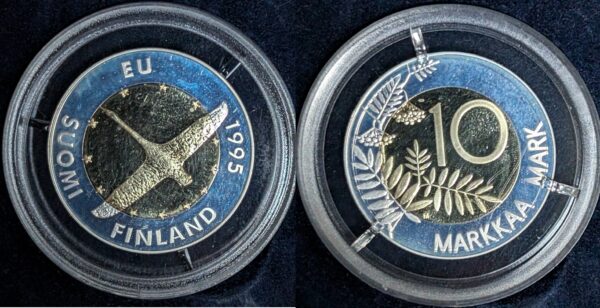 10 Markkaa 1995 EU-puheenjohtajuus kulta-hopea - Image 2