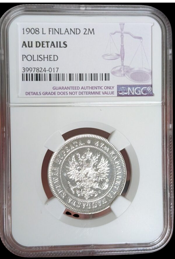 2 Markkaa 1908 L NGC AU Details - Image 3
