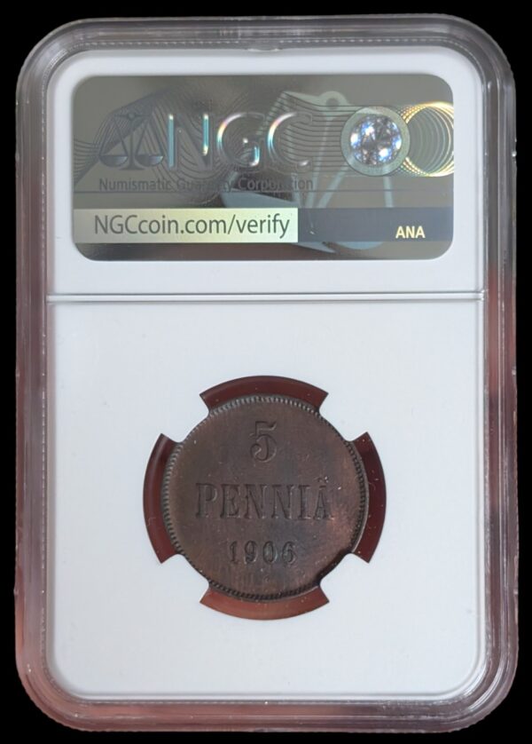 Finland 1906 5 Pennia NGC AU Details - Image 4