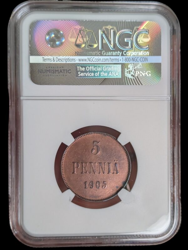 Finland 1905 5 Pennia NGC AU Details - Image 4