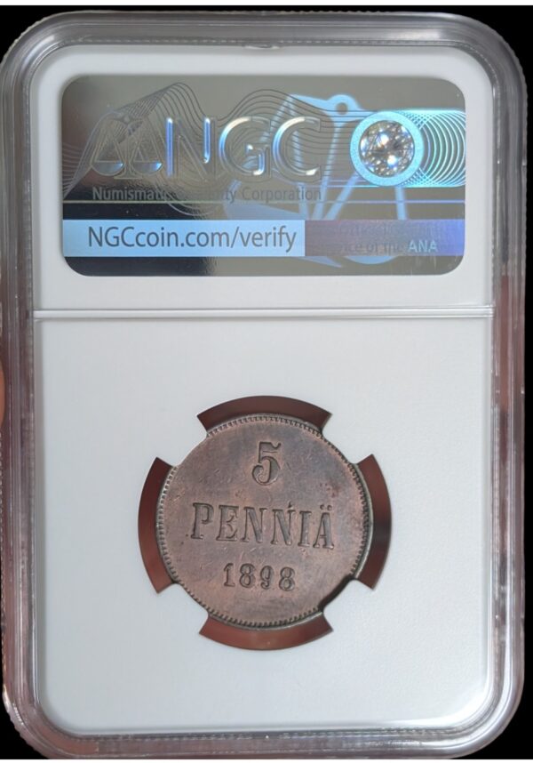 Finland 1898 5 Pennia NGC AU Details - Image 4