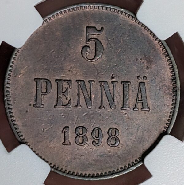 Finland 1898 5 Pennia NGC AU Details