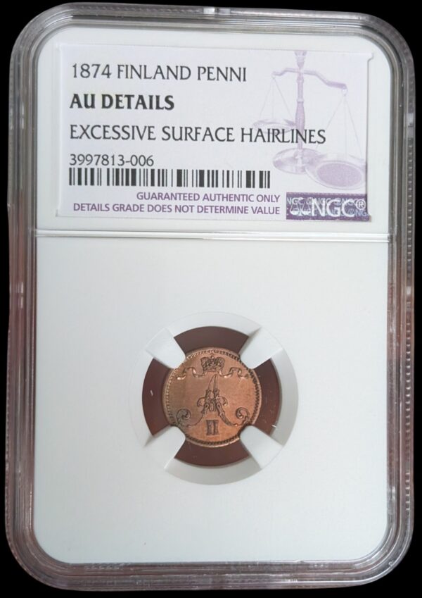 Finland 1874 1 Penni NGC AU Details - Image 3