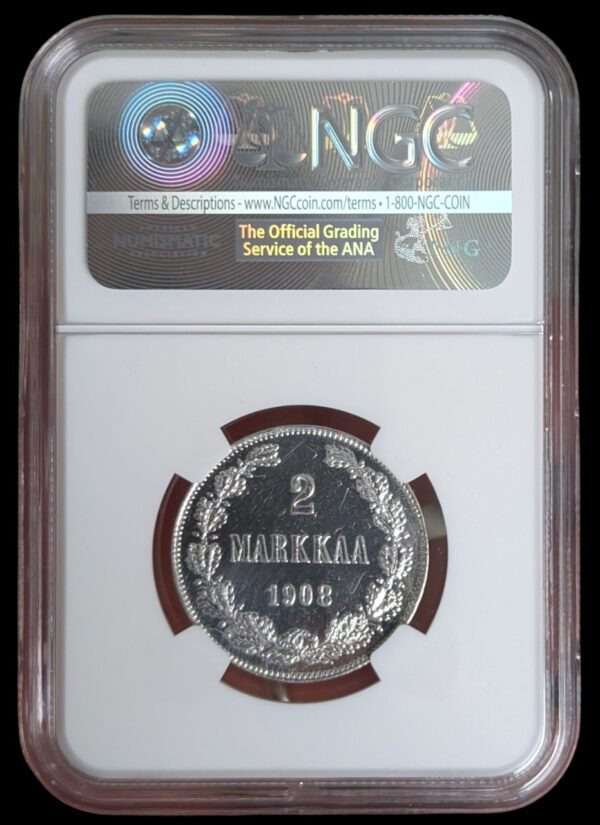 2 Markkaa 1908 L NGC AU Details - Image 4