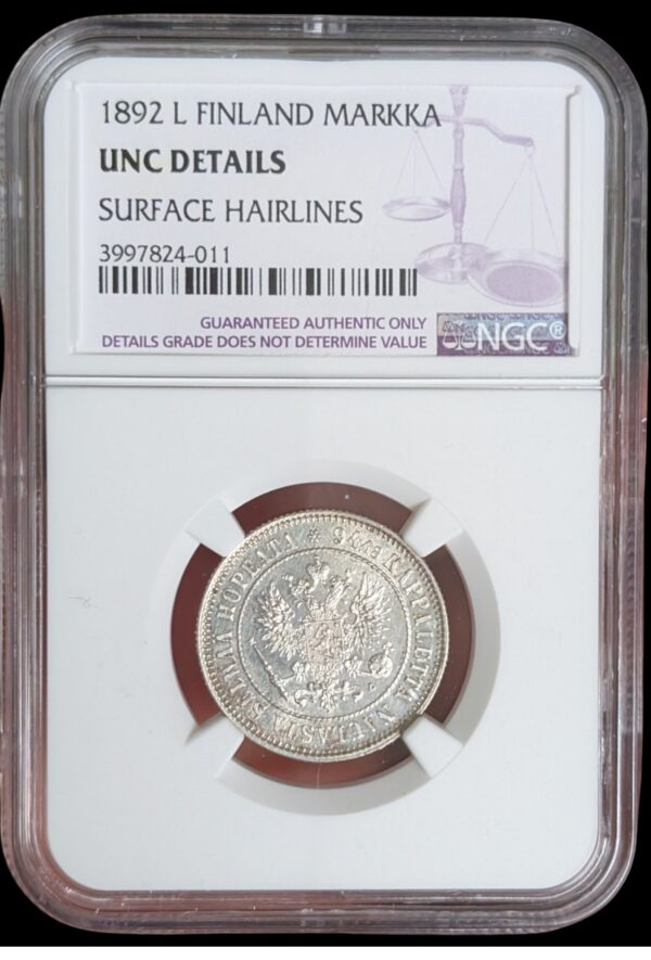 Finland 1892 L 1 Markka NGC UNC Details - Image 3