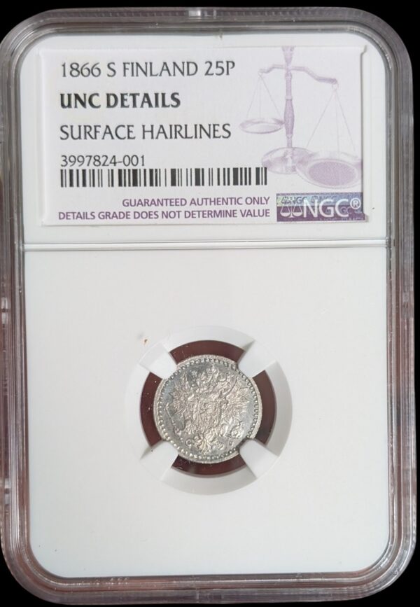Finland 1866 S 25 Pennia NGC UNC Details - Image 3
