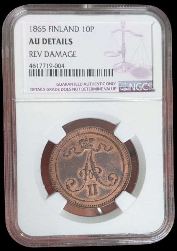 Finland 1865 10 Pennia NGC AU Details - Image 3