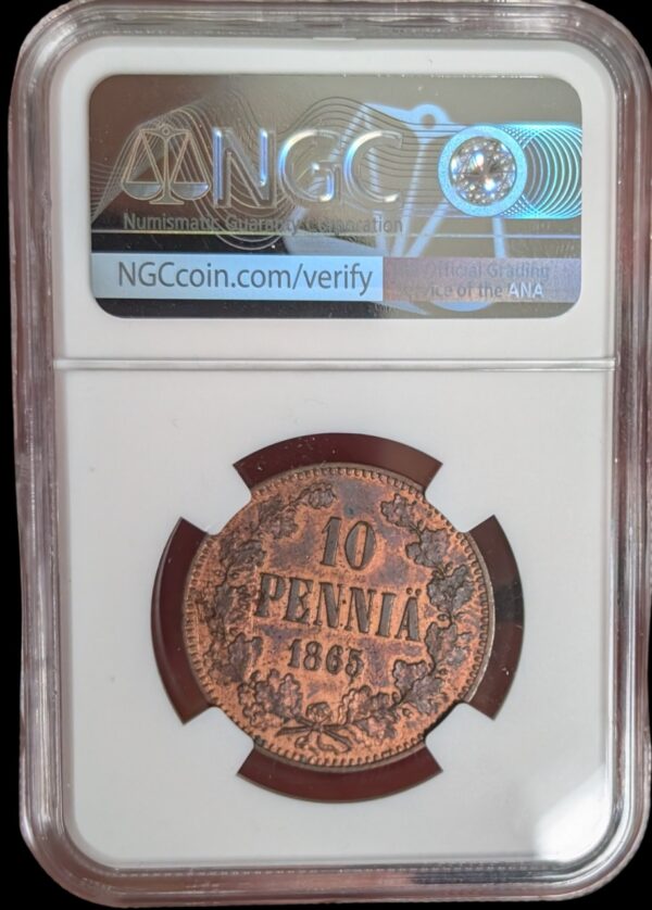 Finland 1865 10 Pennia NGC AU Details - Image 4
