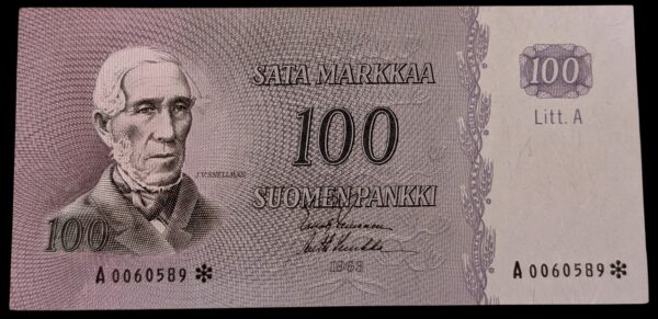 100 Markkaa 1963 Litt. A Tähti A0060589 Leinonen – Luukka