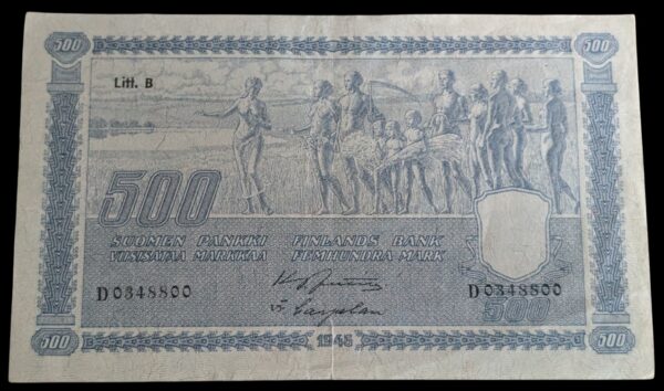 500 Markkaa 1945 Litt. B D034800Jutila – Carpelan