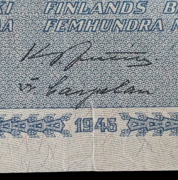 500 Markkaa 1945 Litt. B D034800Jutila – Carpelan - Image 2