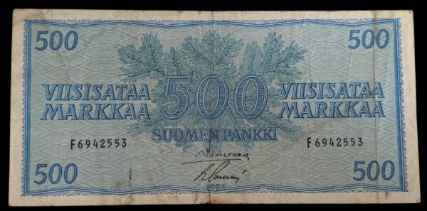 500 Markkaa 1956 F6942553 Simonen – Sacklén