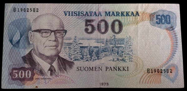 500 Markkaa 1975 B1902582,  ILMAN ALLEKIRJOITUKSIA