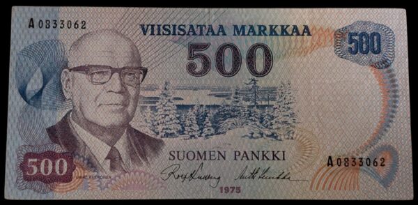 500 Markkaa 1975 A0833062, MUSTA LANKA