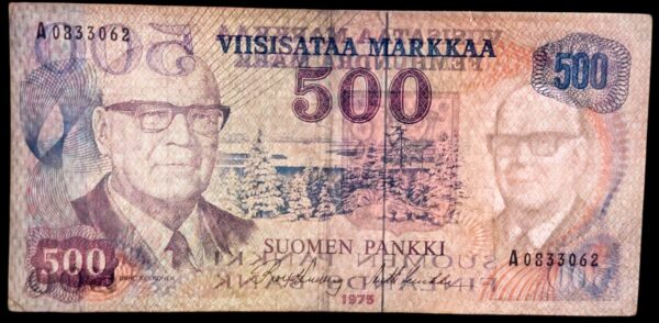 500 Markkaa 1975 A0833062, MUSTA LANKA - Image 3