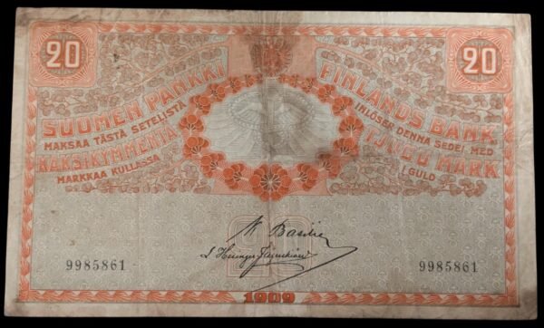 20 Markkaa 1909 9985861 Basilier – Hisinger Jägerskiöld