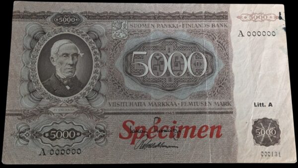 5000 Markkaa 1945 Litt. A Specimen