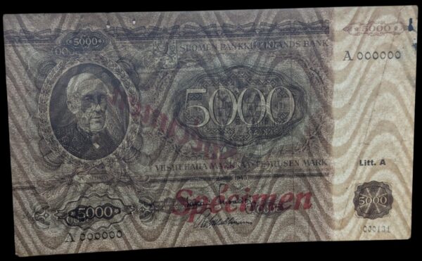 5000 Markkaa 1945 Litt. A Specimen - Image 3