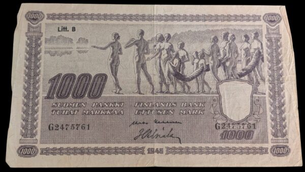 1000 Markkaa 1945 Litt. B G2475761 Kekkonen - Alsiala