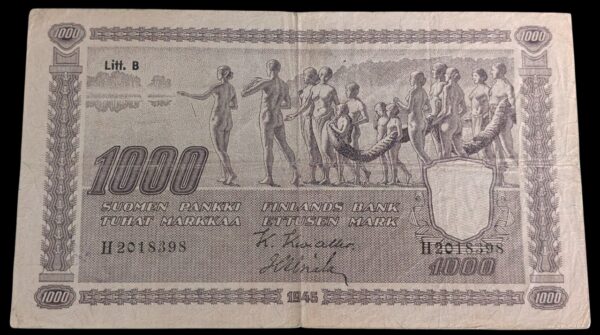 1000 Markkaa 1945 Litt. B H2018398 Kivialho – Alsiala