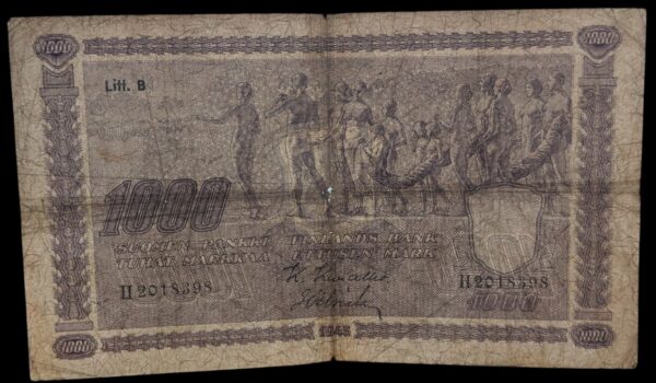 1000 Markkaa 1945 Litt. B H2018398 Kivialho – Alsiala - Image 3