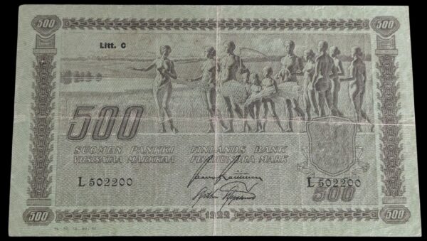 Finland 1922 500 Markkaa Litt. C L502200 Raittinen – Aspelund