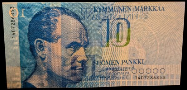 10 Markkaa 1986, Vesileima Vasemmalla Puolella Väärinpäin, Vesileima IV - Image 2