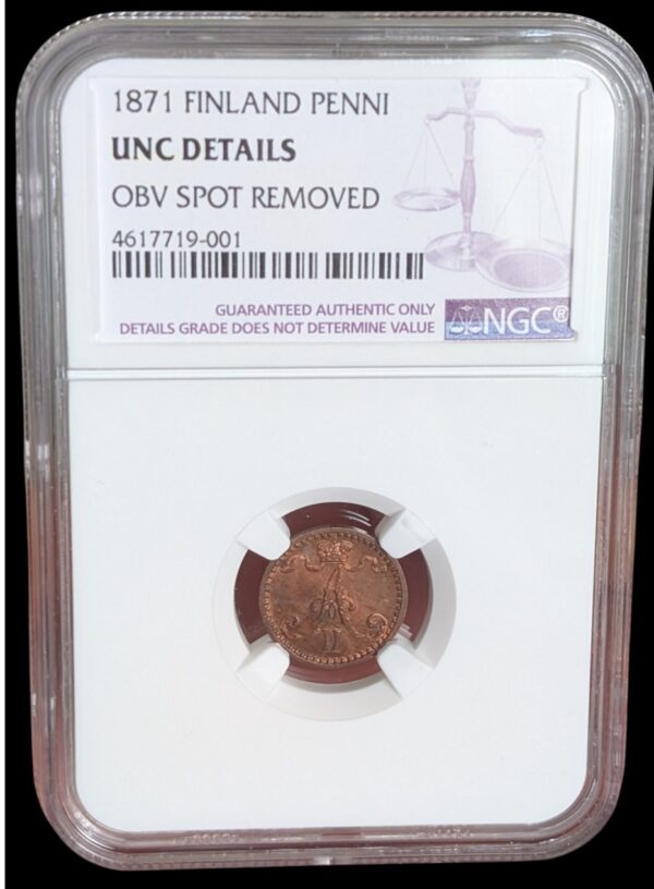 Finland 1871 1 Penni NGC UNC Details - Image 3