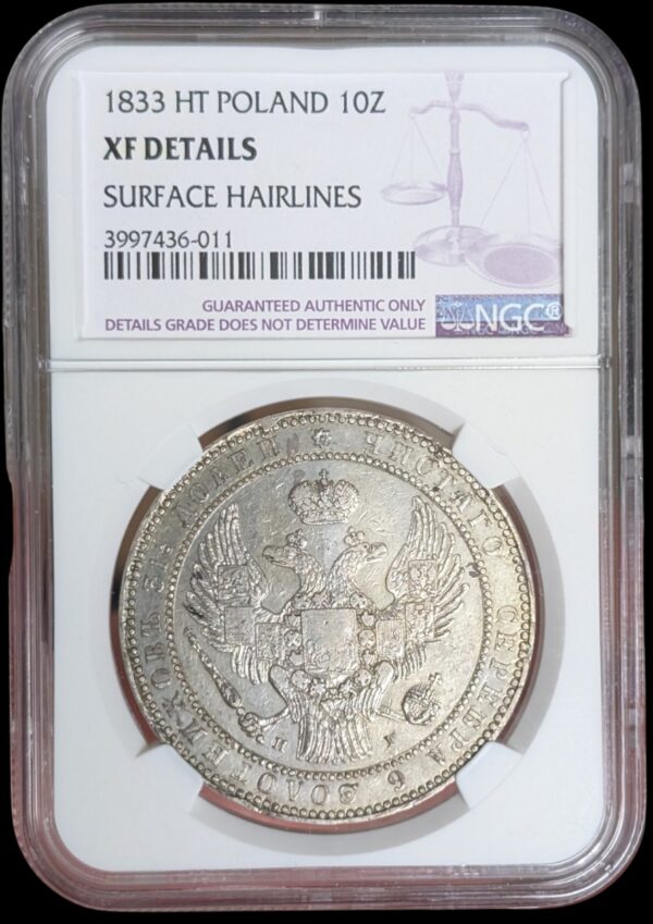 Poland 1833 НГ 10 Zlotych - 1 1/2 Rouble NGC XF Details - Image 3