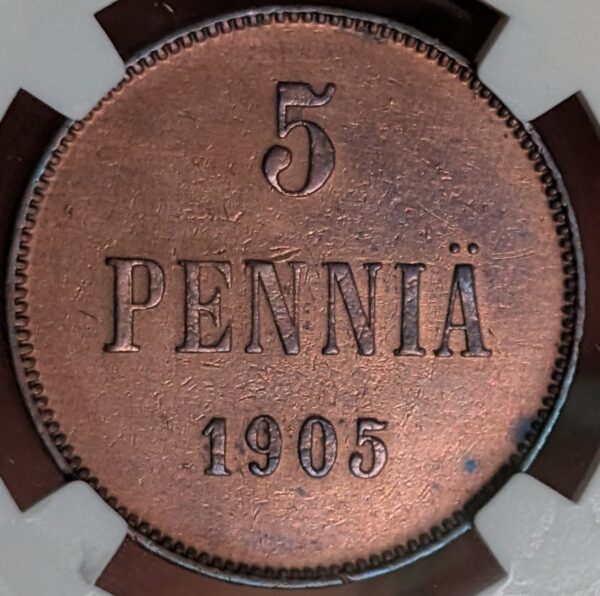 Finland 1905 5 Pennia NGC AU Details