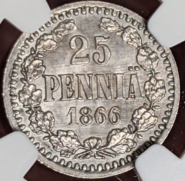 Finland 1866 S 25 Pennia NGC UNC Details
