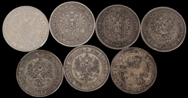 2 Markkaa 1865-1908, 7kpl - Image 2