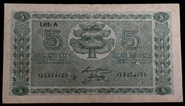 5 Markkaa 1922 Litt. A G0454608 Gråsten – Müller
