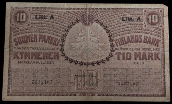10 Markkaa 1909 Litt. A 0532167 Järnefelt – Thesleff