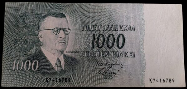 Finland 1955 1000 Markkaa K7416789 Karjalainen – Sacklén