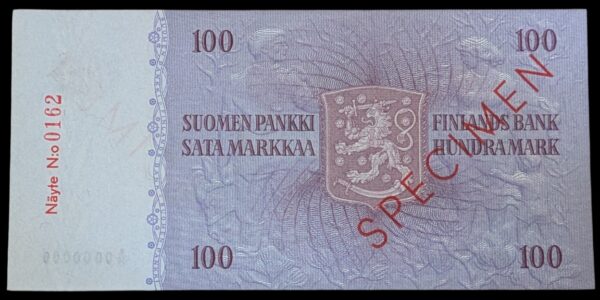 Finland 1963 100 Markkaa SPECIMEN - Image 2