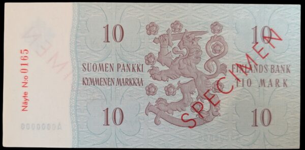 Finland 1963 10 Markkaa SPECIMEN - Image 2